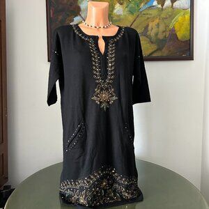 Nanette Lepore NWT 100% Merino Wool Black Embroidered Sweater Dress